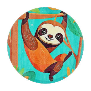 Cute Sloth Hanging in Jungle Cutting Board