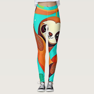 Cute Sloth Hanging in Jungle Leggings