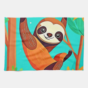 Cute Sloth Hanging in Jungle Tea Towel
