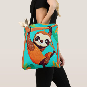 Cute Sloth Hanging in Jungle Tote Bag