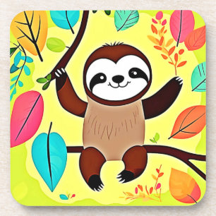 Cute Sloth Hanging on a Tree Branch Coaster