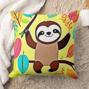 Cute Sloth Hanging on a Tree Branch Cushion