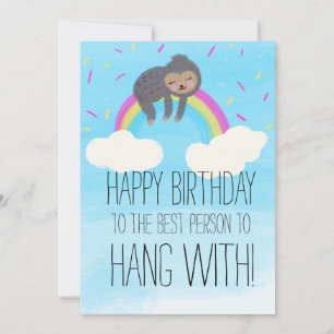 Cute Sloth Hanging on Rainbow Birthday Friend Card