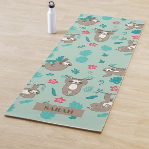 Cute Sloth Hanging Pattern Personalised Name  Yoga Mat