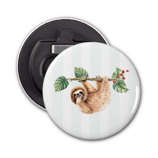 Cute Sloth Hanging Upside Down Watercolor Bottle Opener (Front)