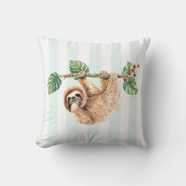Cute Sloth Hanging Upside Down Watercolor Cushion (Front)