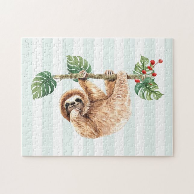 Cute Sloth Hanging Upside Down Watercolor Jigsaw Puzzle (Horizontal)