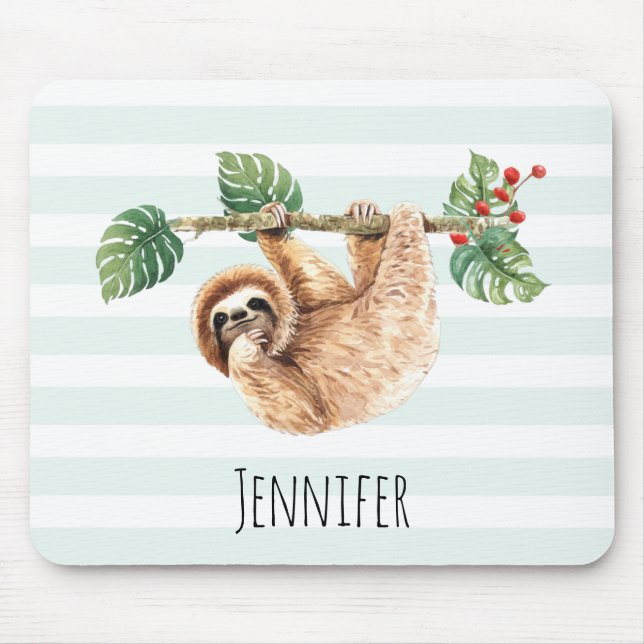 Cute Sloth Hanging Upside Down Watercolor Mouse Pad (Front)