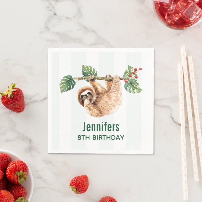 Cute Sloth Hanging Upside Down Watercolor Napkin (Insitu)
