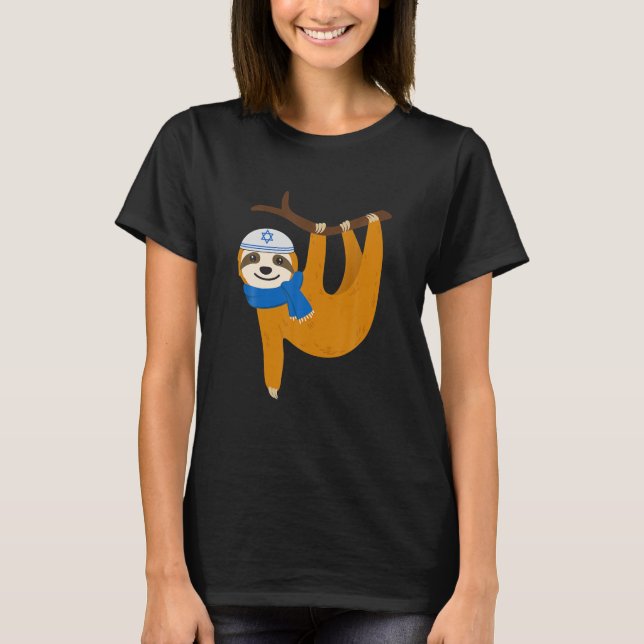 Cute Sloth Hanukkah Lazy Sloths Lover Jewish Funny T-Shirt (Front)