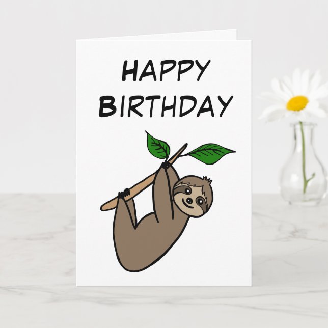 Cute Sloth Happy Birthday Relax Card (Small Plant)