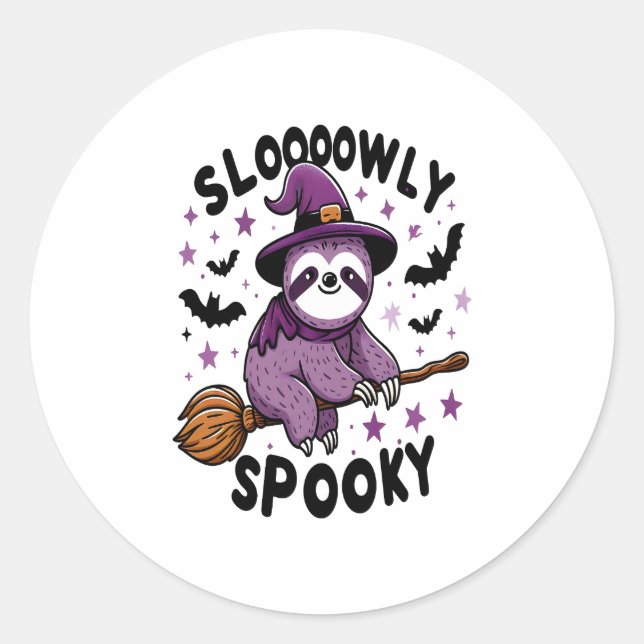 Cute Sloth Happy Halloween (2) Classic Round Sticker (Front)