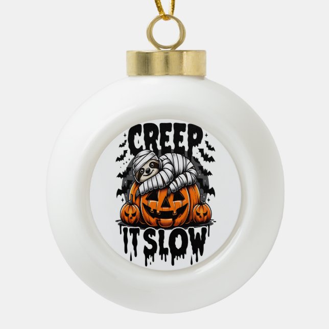 Cute Sloth Happy Halloween Ceramic Ball Christmas Ornament (Front)