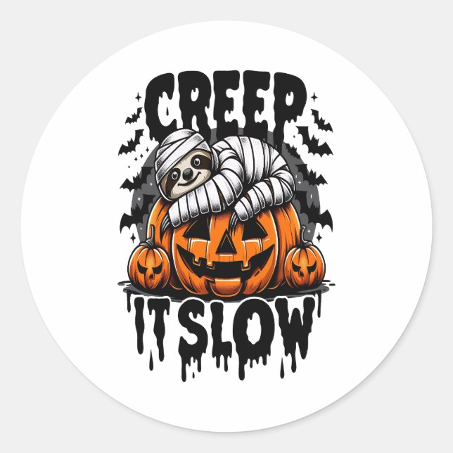 Cute Sloth Happy Halloween Classic Round Sticker (Front)
