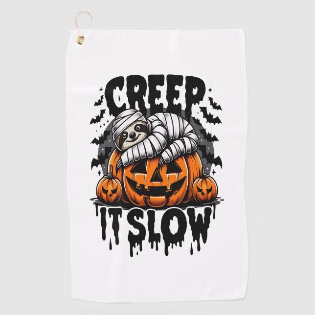 Cute Sloth Happy Halloween Golf Towel (Front)