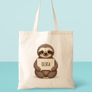 Cute Sloth Holding a Name Sign Tote Bag