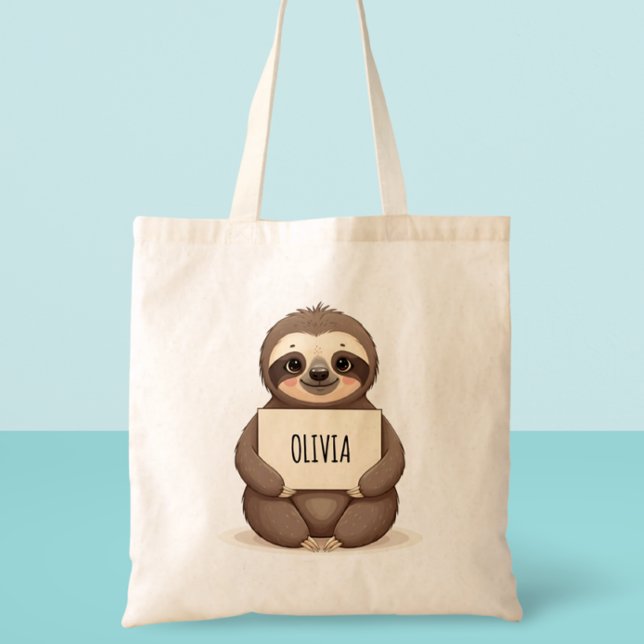 Cute Sloth Holding a Name Sign Tote Bag (Creator Uploaded)