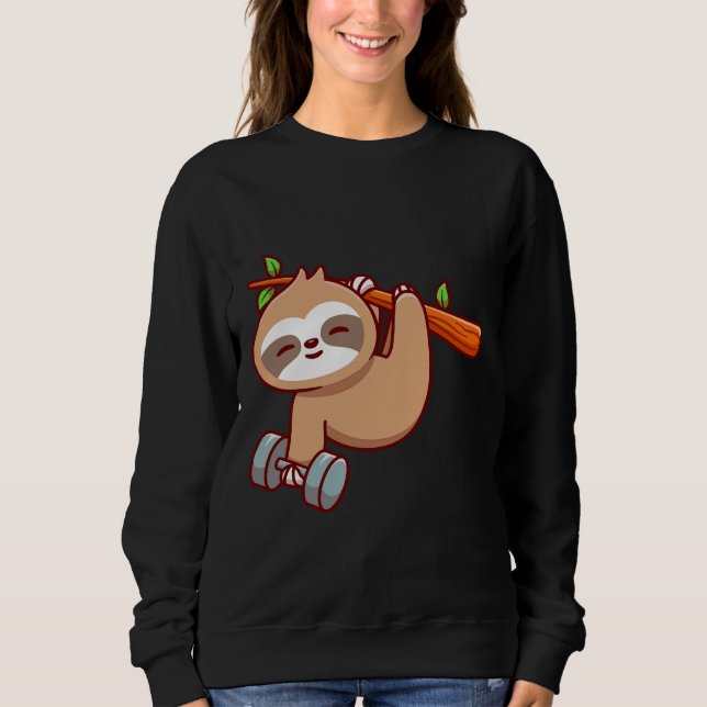 Cute Sloth Holding Dumbbell Sweatshirt (Front)