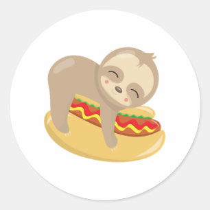 Cute Sloth Hot Dog Classic Round Sticker