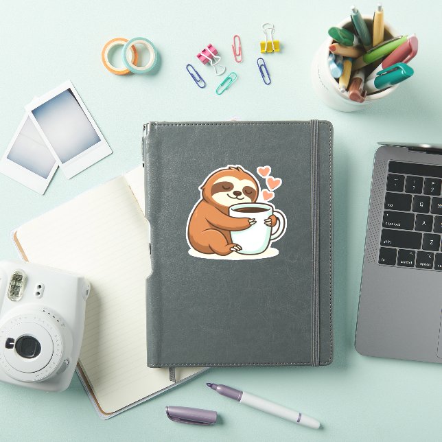 Cute Sloth Hugging Big Coffee Cup Premium T-Shirt (iPad Cover)