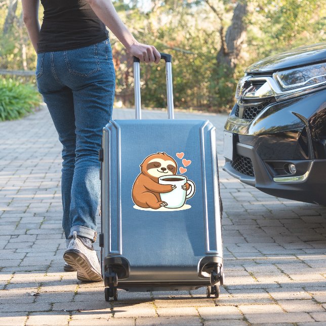 Cute Sloth Hugging Big Coffee Cup Premium T-Shirt (Suitcase Insitu)