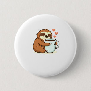 Cute Sloth Hugging Big Coffee Cup Premium T-Shirt 6 Cm Round Badge