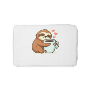 Cute Sloth Hugging Big Coffee Cup Premium T-Shirt Bath Mat