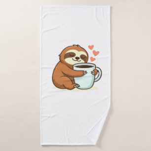 Cute Sloth Hugging Big Coffee Cup Premium T-Shirt Bath Towel