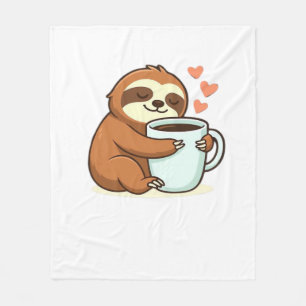 Cute Sloth Hugging Big Coffee Cup Premium T-Shirt Fleece Blanket