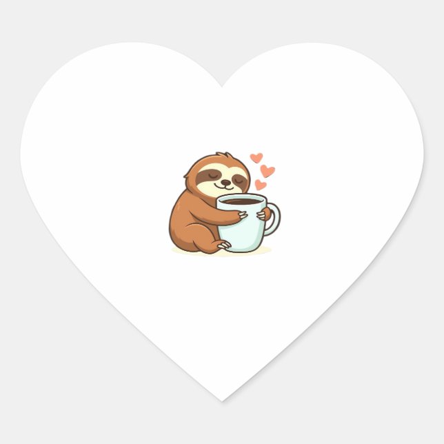 Cute Sloth Hugging Big Coffee Cup Premium T-Shirt Heart Sticker (Front)