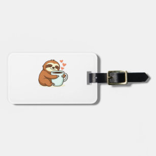 Cute Sloth Hugging Big Coffee Cup Premium T-Shirt Luggage Tag