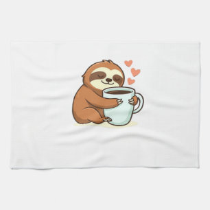 Cute Sloth Hugging Big Coffee Cup Premium T-Shirt Tea Towel