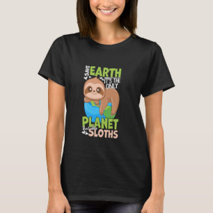 Cute Sloth Hugging Earth Day Planet T-Shirt