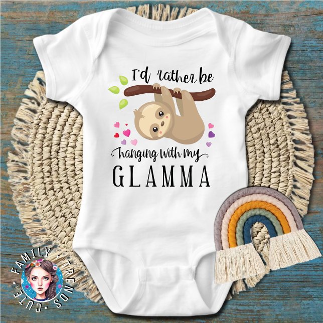 Cute Sloth I'd Rather Be Hanging with My Glamma Baby Bodysuit (Creator Uploaded)