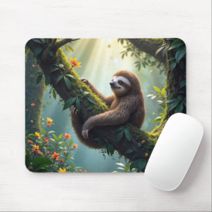 Cute Sloth In a Rainforest Mouse Pad