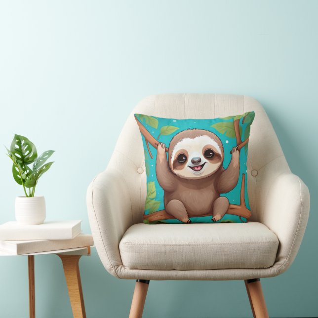 Cute sloth in a tree illustration cushion (Chair)