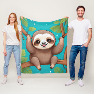 Cute sloth in a tree illustration fleece blanket