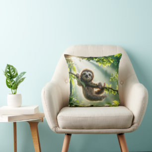 Cute Sloth In Backlit By Sunbeams Cushion