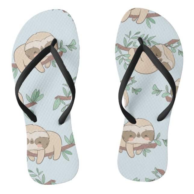 Cute Sloth in Branch with Leaves Thongs (Footbed)