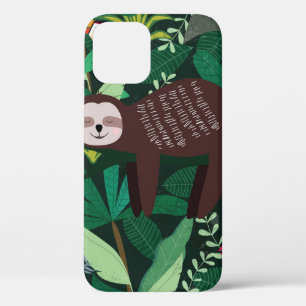 Cute sloth in green tropical illustration pattern iPhone 12 case