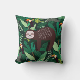 Cute sloth in green tropical illustration pattern cushion