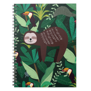 Cute sloth in green tropical illustration pattern notebook
