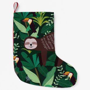 Cute sloth in green tropical illustration pattern small christmas stocking