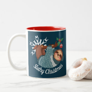 Cute Sloth in Sweater for a Slothy Christmas Two-Tone Coffee Mug