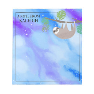 Cute Sloth in Tree Branch Blue Sky Personalised Notepad
