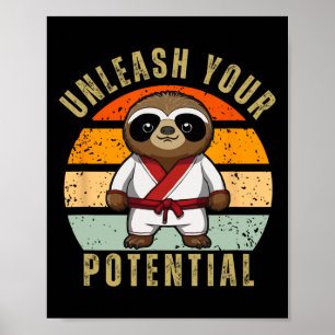 Cute Sloth Japanese Self Defence Karate Poster