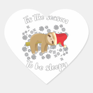 Cute Sloth Lazy Christmas Tis Season To Be Sleepy Heart Sticker
