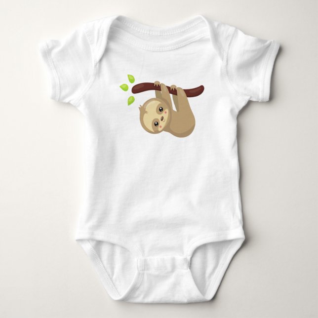 Cute Sloth, Little Sloth, Baby Sloth, Lazy Sloth Baby Bodysuit (Front)