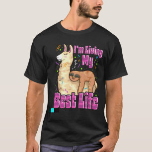 Cute Sloth   Llama Living My Best Life Napping Pun T-Shirt