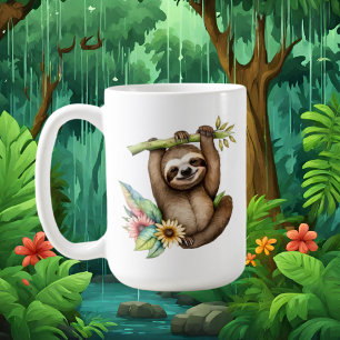Cute sloth lovers add monogram  coffee mug